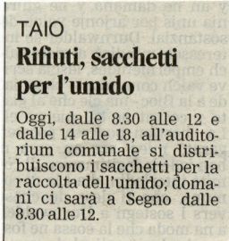 2006-12-05 00:00:00 - Rifiuti, sacchetti per l'umido -  - Trentino